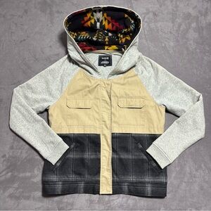 Hurley Hooded Mixed-Fabric Jacket in Tan, Gray & Black